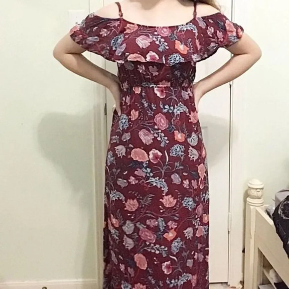 LUCKY BRAND Burgundy Boho Maxi Dress Size Small Floral - Picture 4 of 5